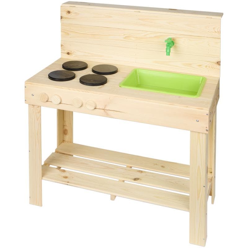 Houten modderkeuken met kraan - buiten speelkeuken