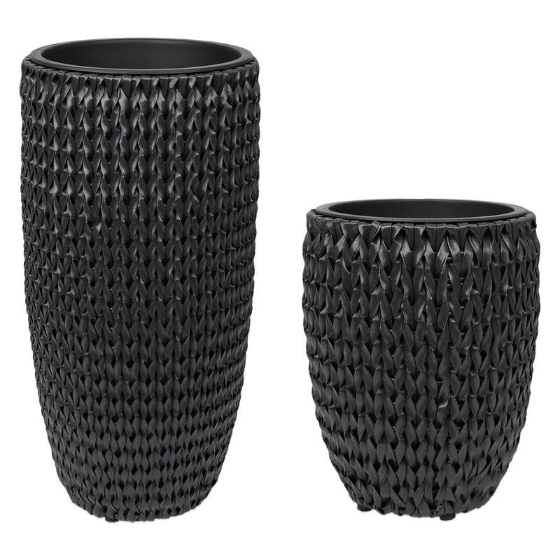 Lot de deux pots en rotin synthétique - noir