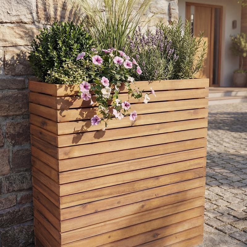 Rechthoekige houten plantenbak