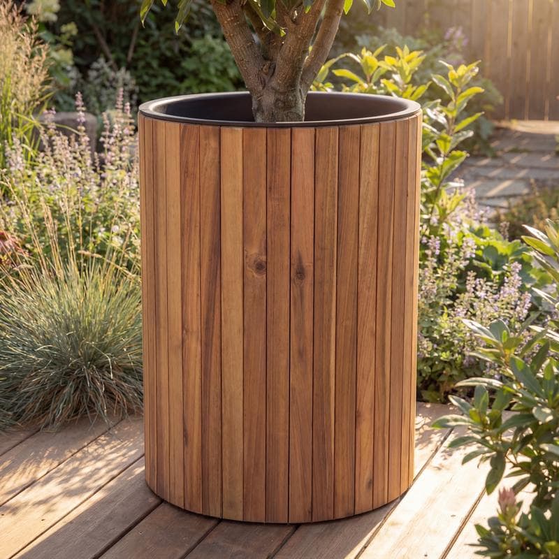 Ronde houten plantenbak