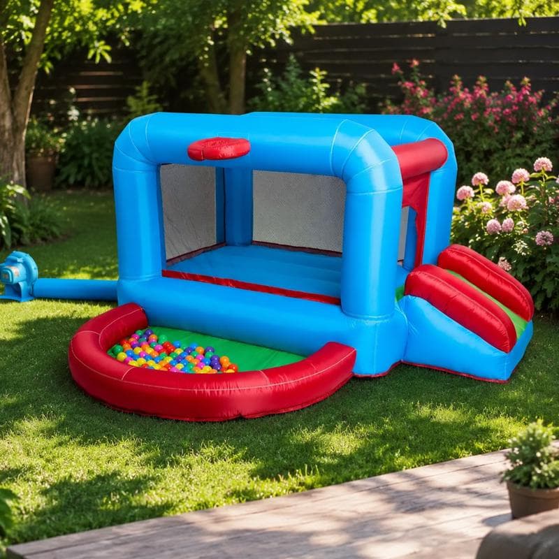 Springkussen inclusief pomp en ballenbak – multicolor