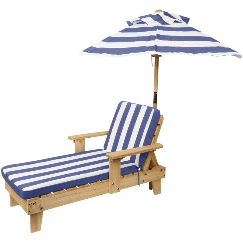 Kinderligstoel met parasol - blauw/wit 92 x 50 x 51 cm