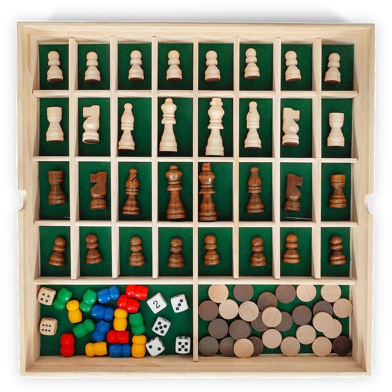 Houten bordspellen 5-in-1