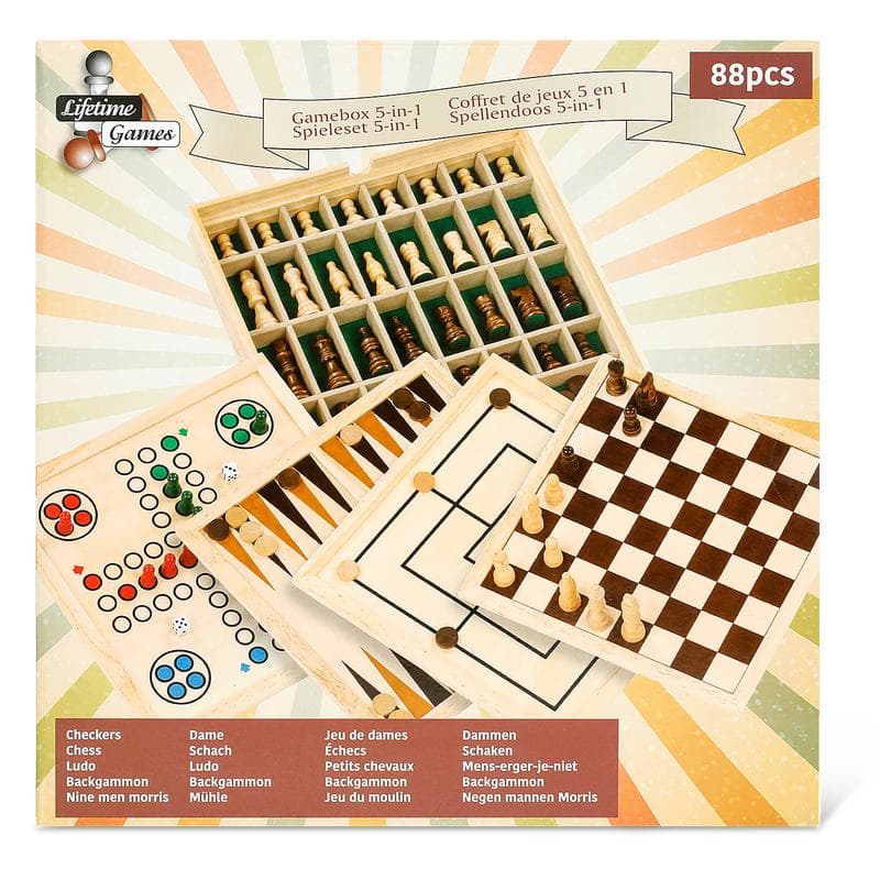 Houten bordspellen 5-in-1