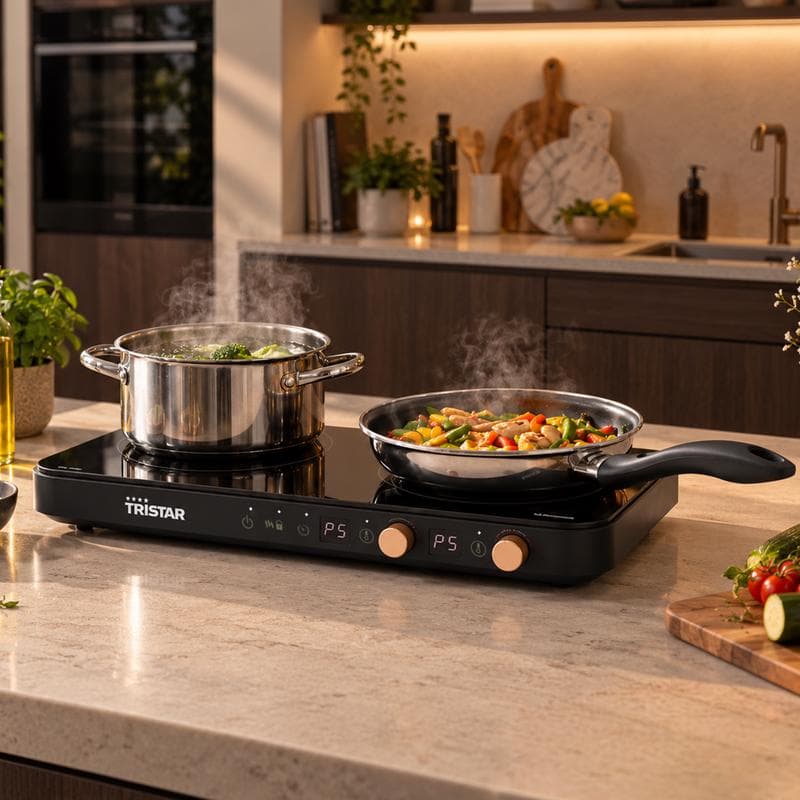 Tristar dubbele inductiekookplaat met grillplaat