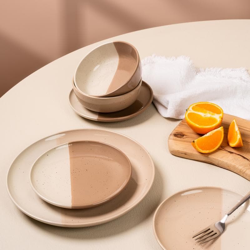 Azur serviesset met gespikkeld design - beige/roze