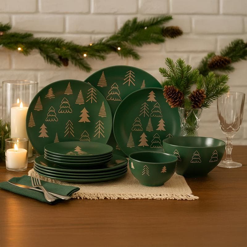 Kerstserviesset met kerstboom - groen