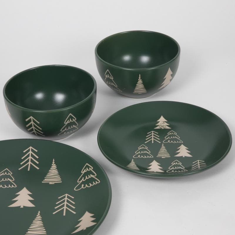 Kerstserviesset met kerstboom - groen