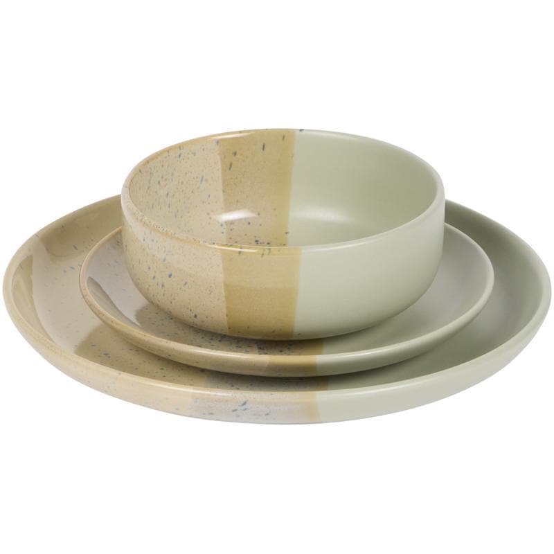 Azur serviesset met gespikkeld design - beige/groen