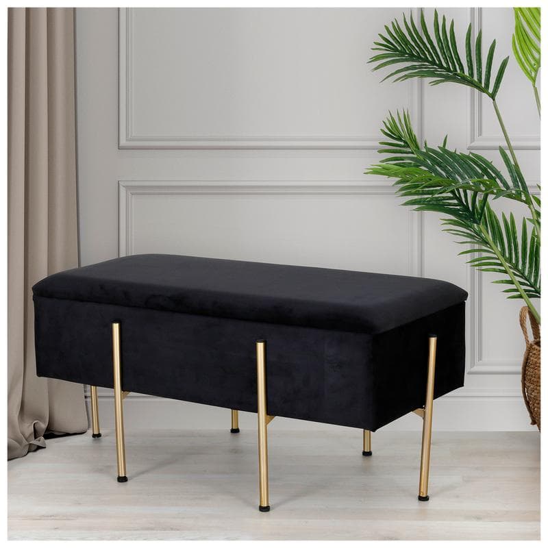 Banc de rangement en velours - noir