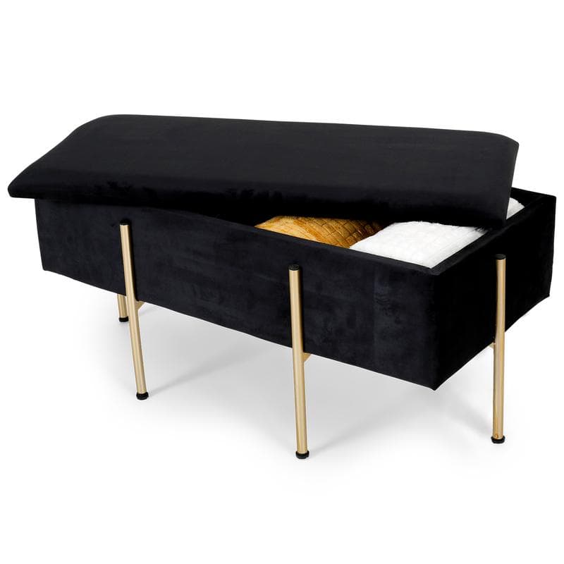 Banc de rangement en velours - noir