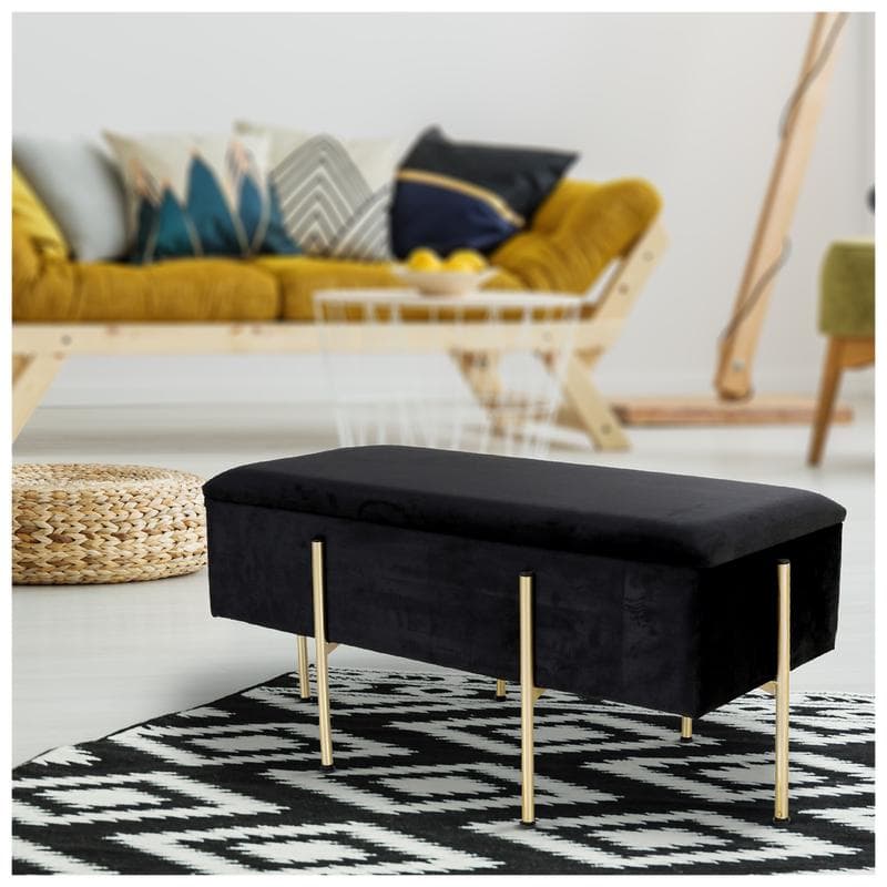 Banc de rangement en velours - noir