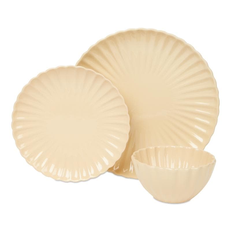 Bordenset bloemreliëf - beige