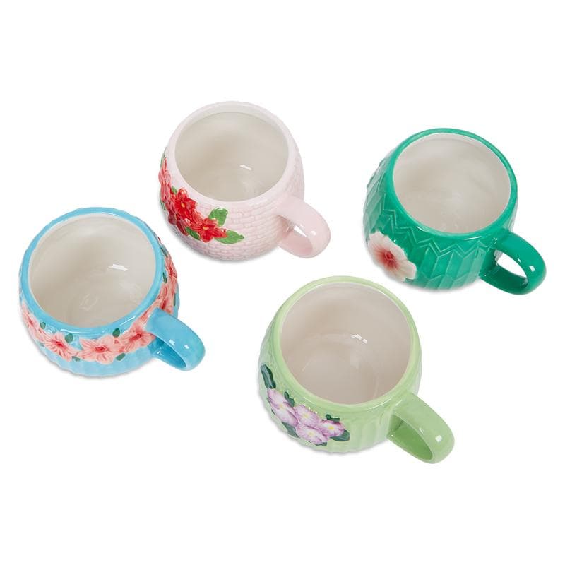 Coffret de tasses, bols et petites assiettes à fleurs