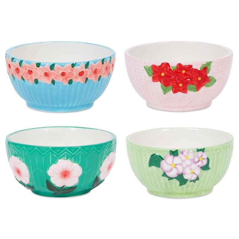 Coffret de tasses, bols et petites assiettes à fleurs