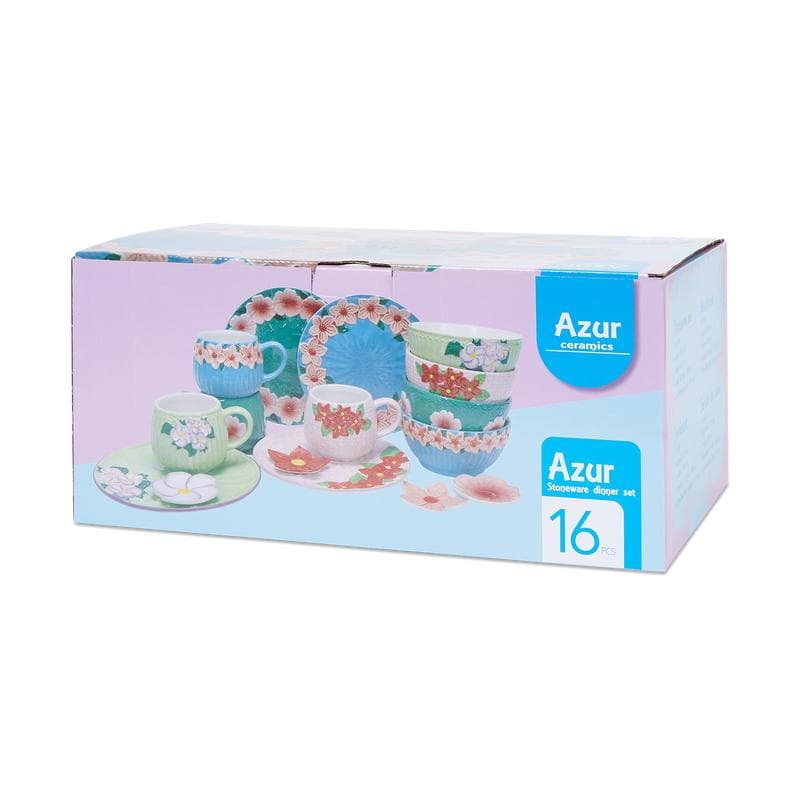 Coffret de tasses, bols et petites assiettes à fleurs