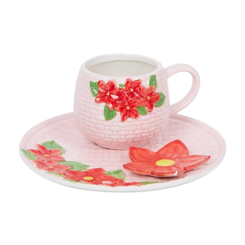 Coffret de tasses, bols et petites assiettes à fleurs