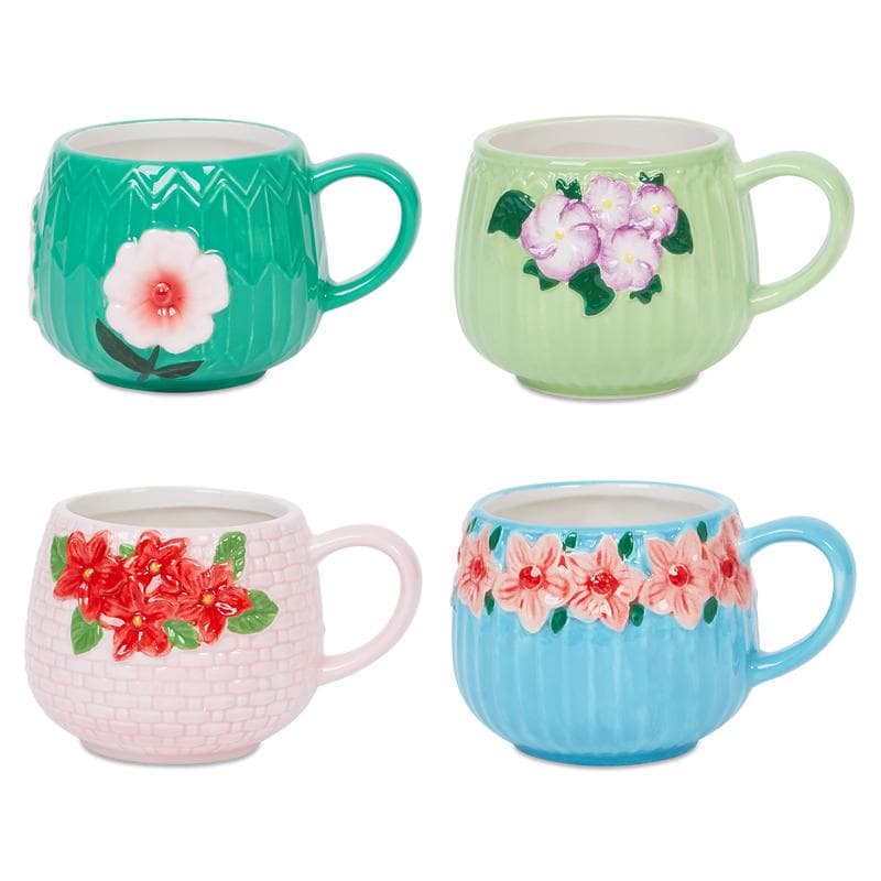 Coffret de tasses, bols et petites assiettes à fleurs