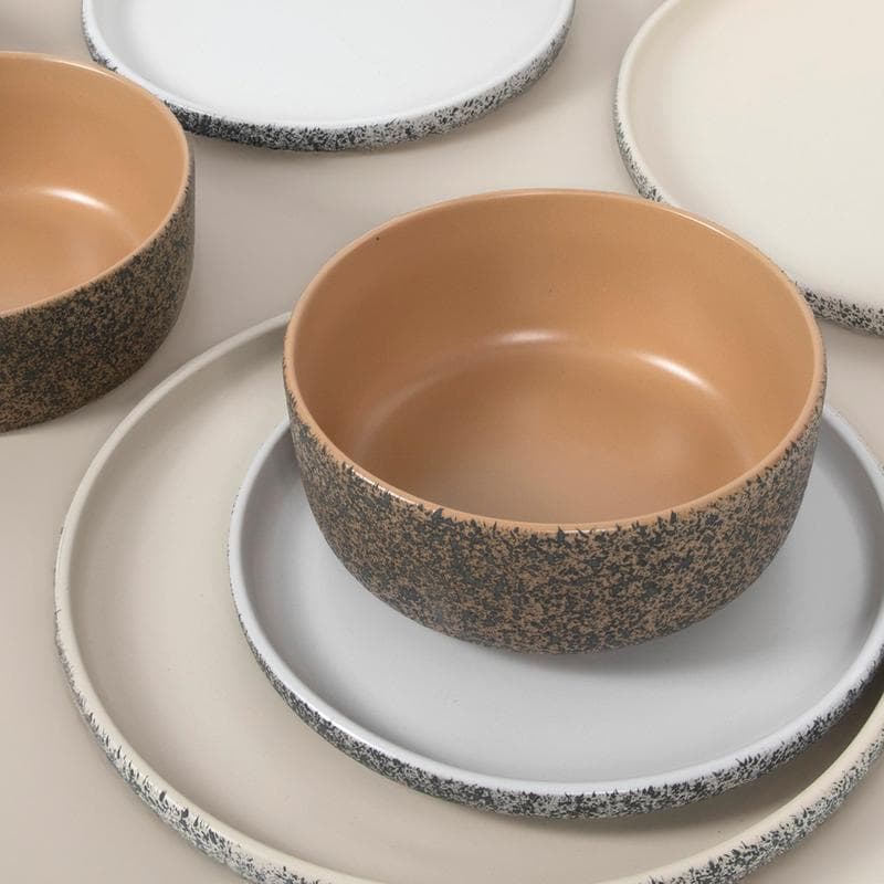 Serviesset met spikkelmotief - Beige/wit/bruin