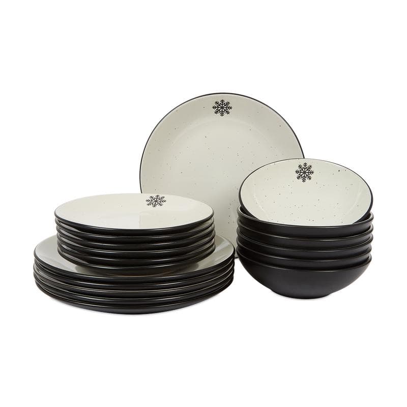 Service de table moucheté - noir avec flocon de neige