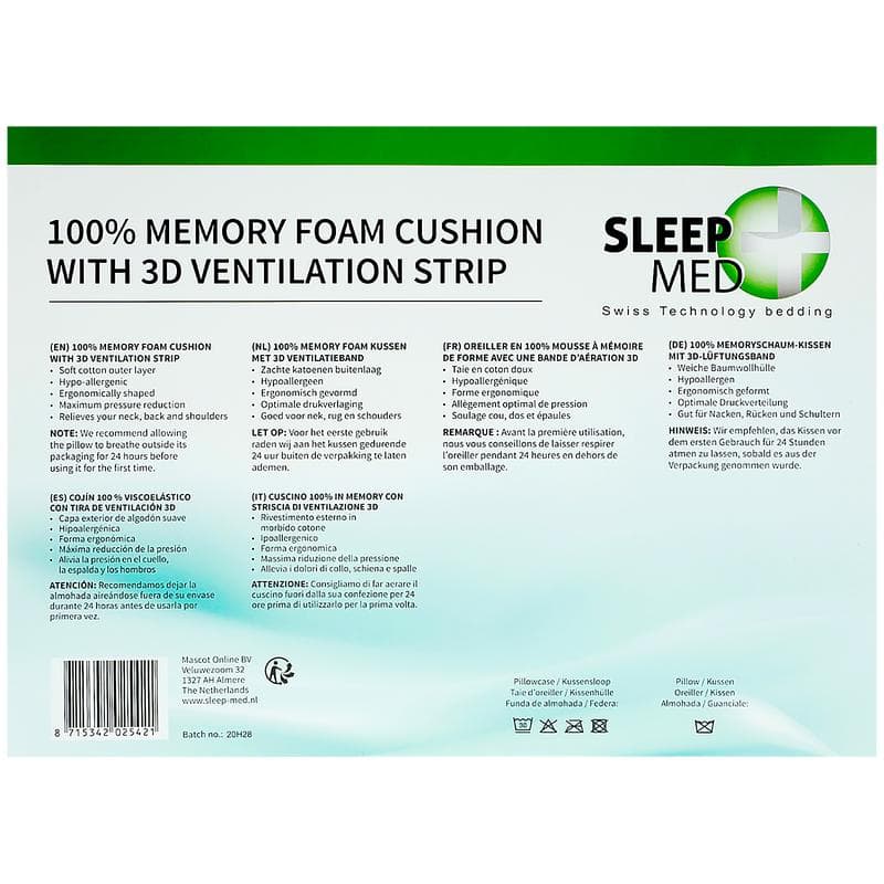 Sleep Med 100% traagschuim-kussen