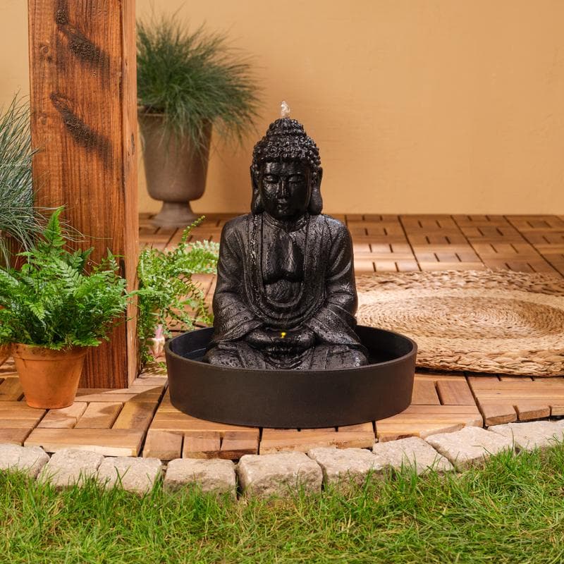 Boeddha waterfontein – zwart
