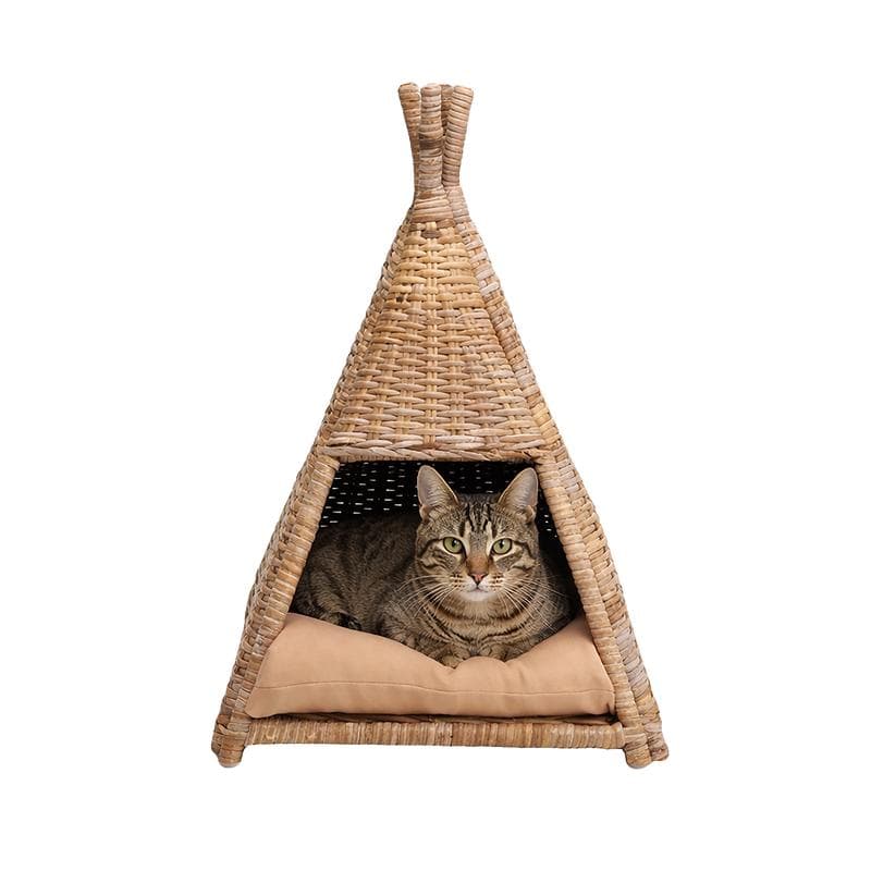 Kattenmand tipi met kussen en kat erin