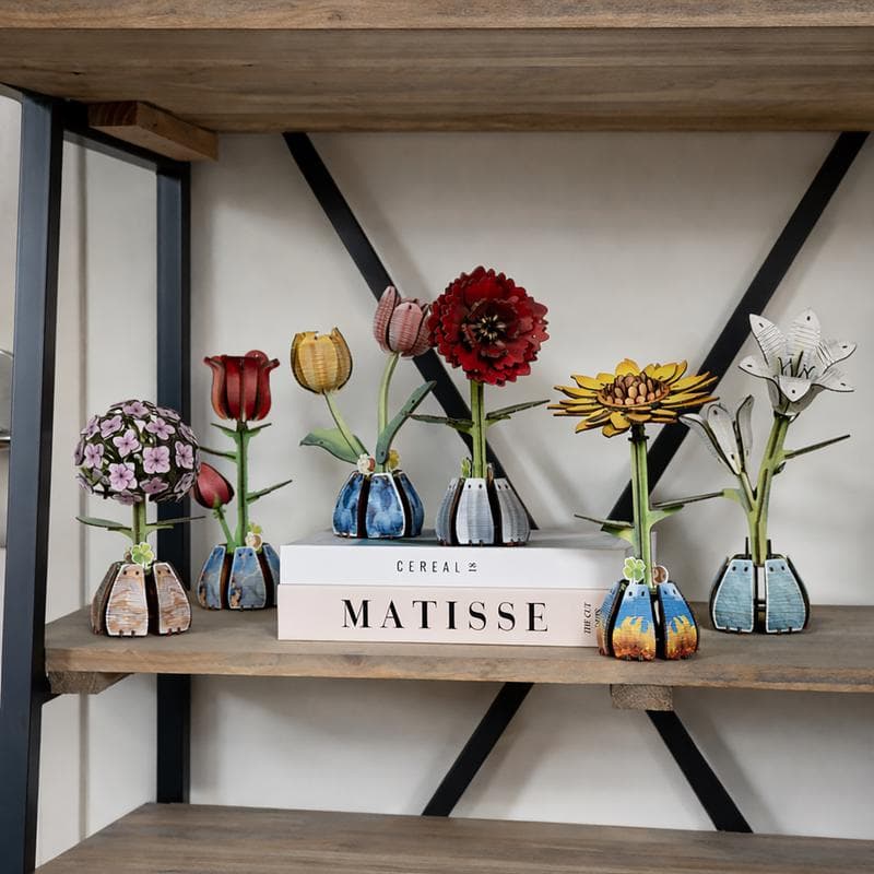 Coffret de puzzles 3D en bois - fleurs