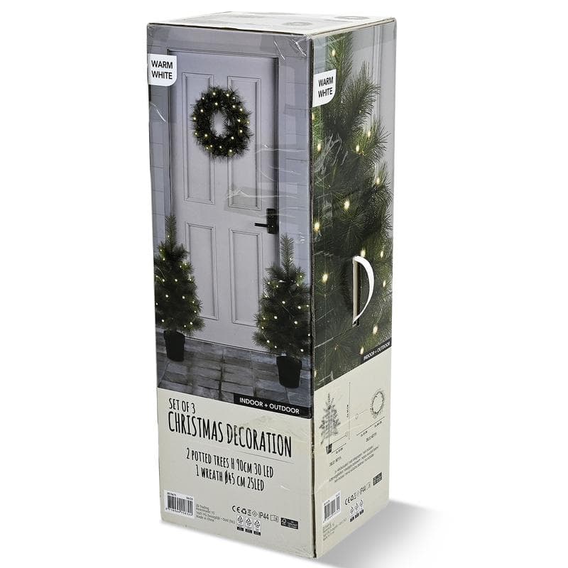 Set van 2 kerstbomen en 1 krans