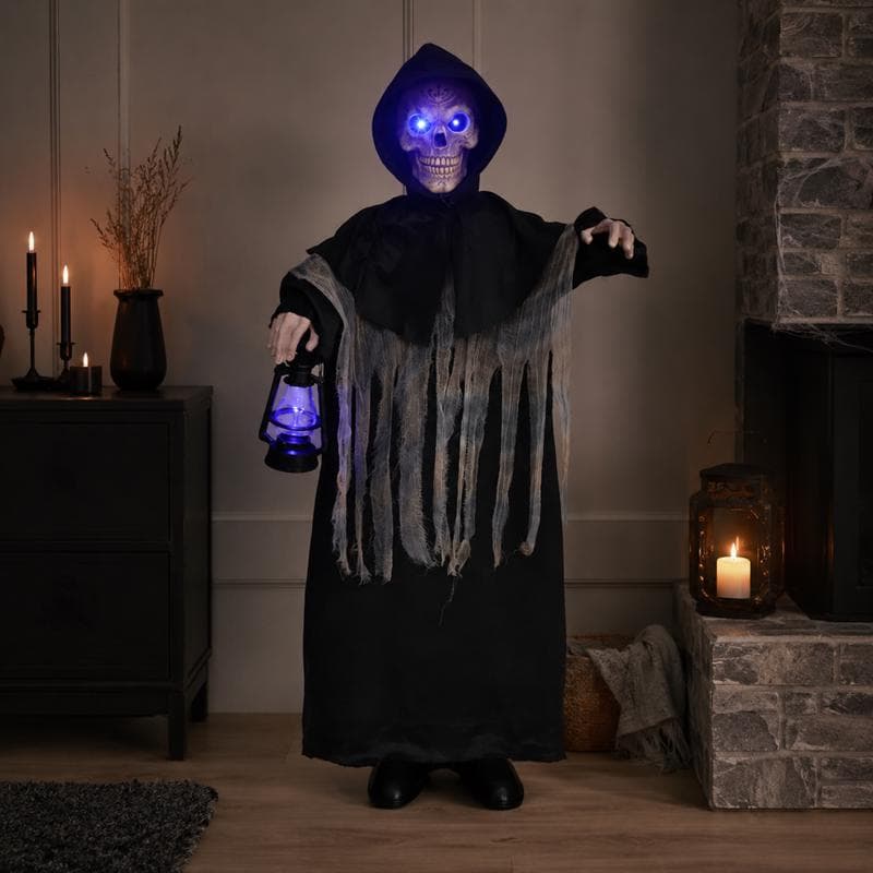 Halloween skelet Magere Hein met licht en geluid