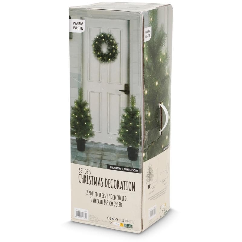 Set met 2 kunst kerstbomen en 1 krans