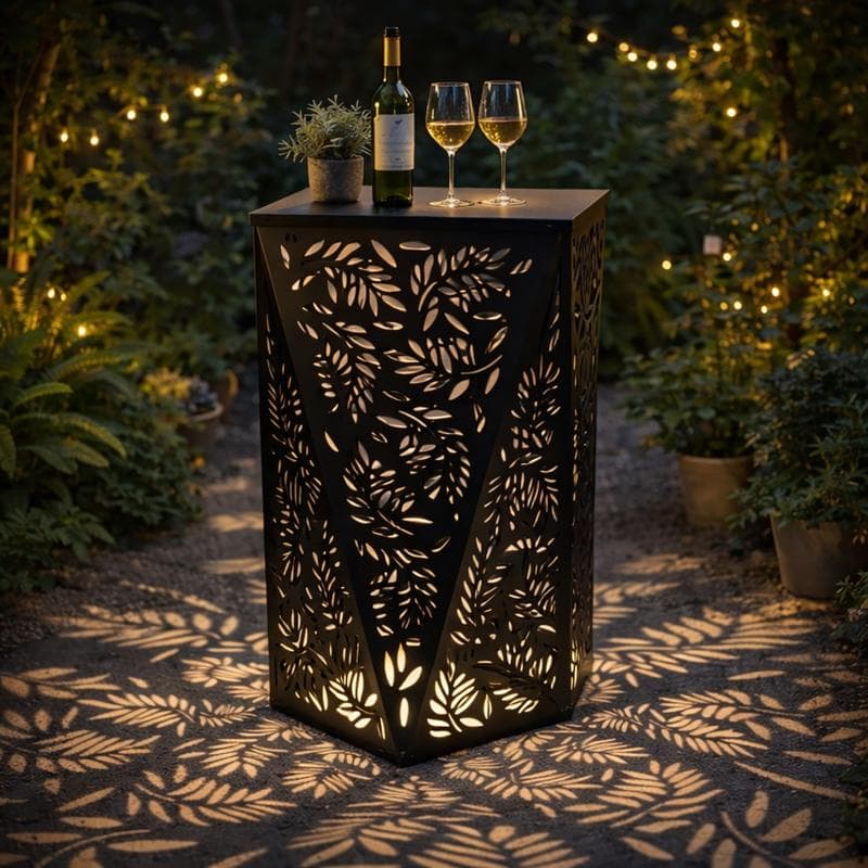 Table de bar avec LED solaire - noir