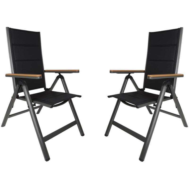 Chaises de jardin aluminium avec coussins - noir