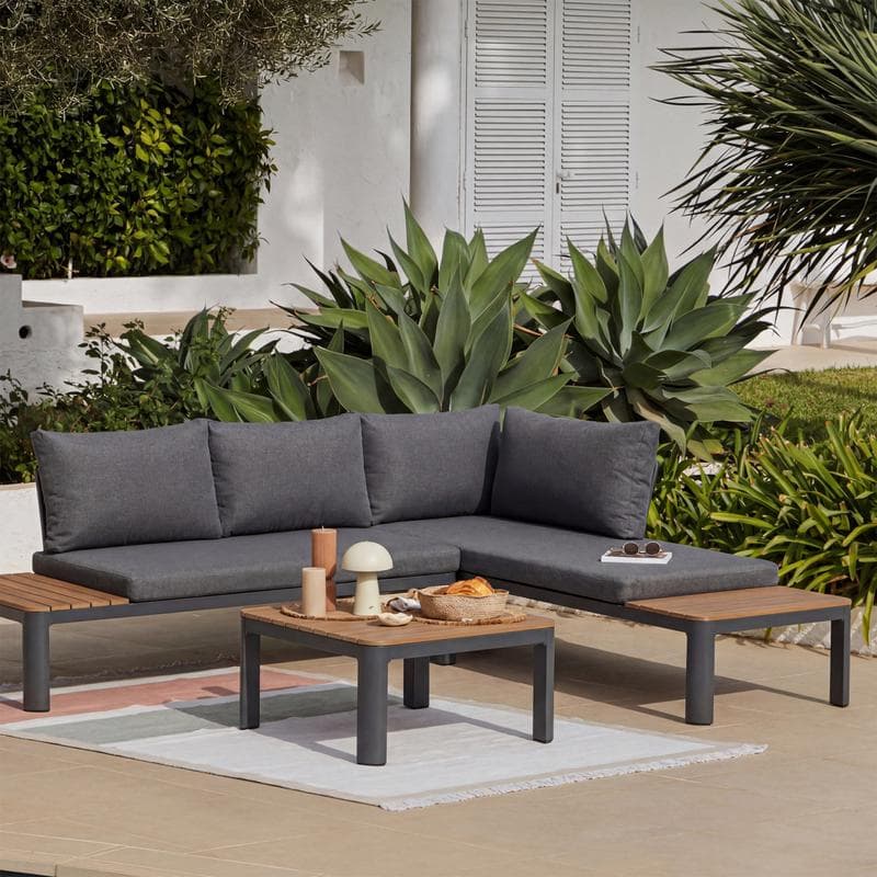 Salon de jardin modulable 3 pièces - gris