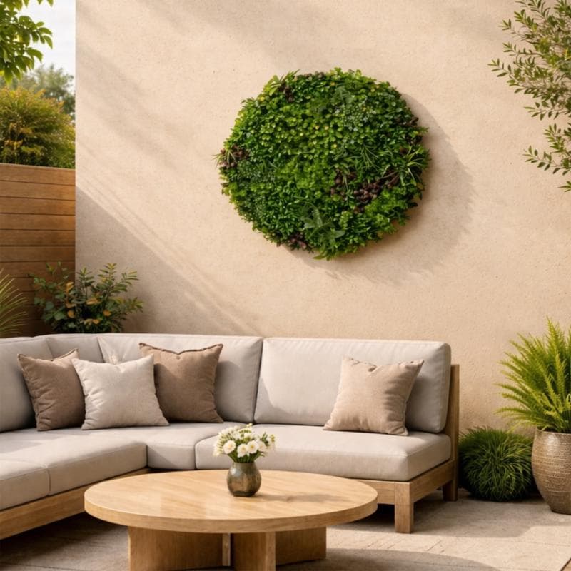 Décoration murale ronde avec plantes artificielles