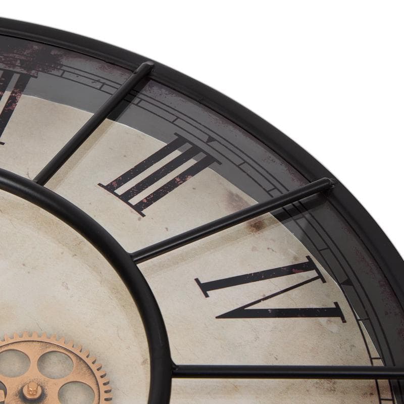 Wandklok met draaiende tandwielen