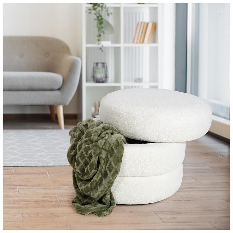 Pouf de rangement en teddy - blanc