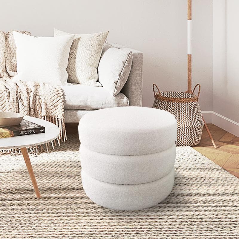 Pouf de rangement en teddy - blanc