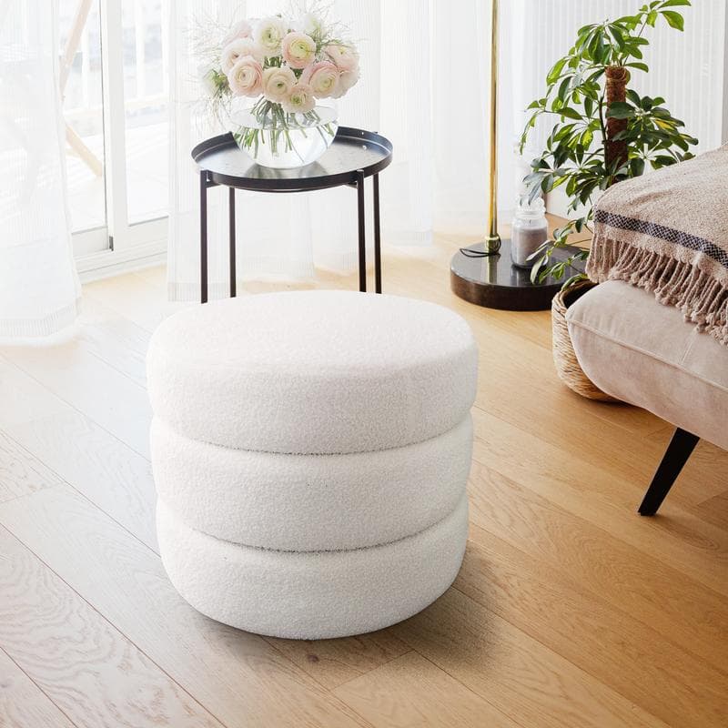 Pouf de rangement en teddy - blanc