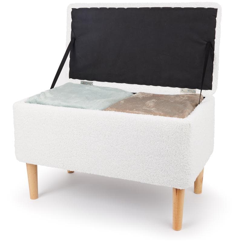 Banc de rangement en teddy - blanc