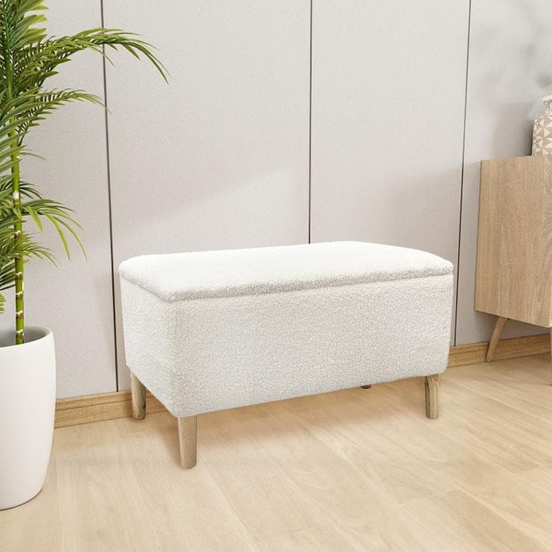 Banc de rangement en teddy - blanc