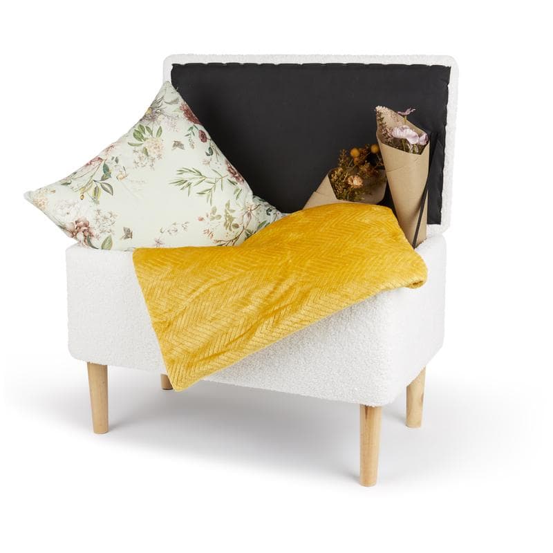 Banc de rangement en teddy - blanc