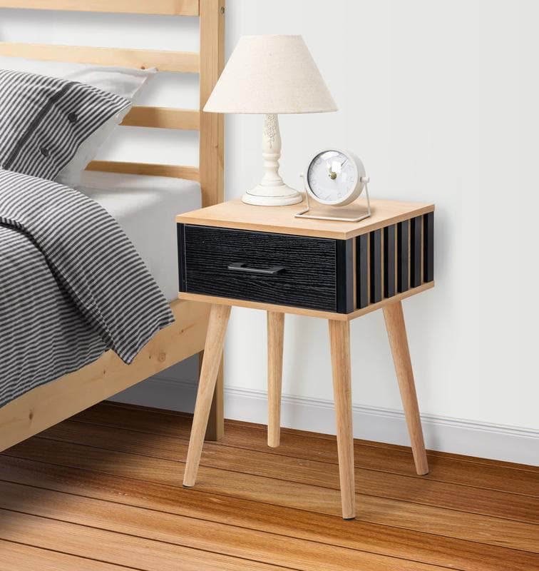 Table de chevet - noir & bois naturel