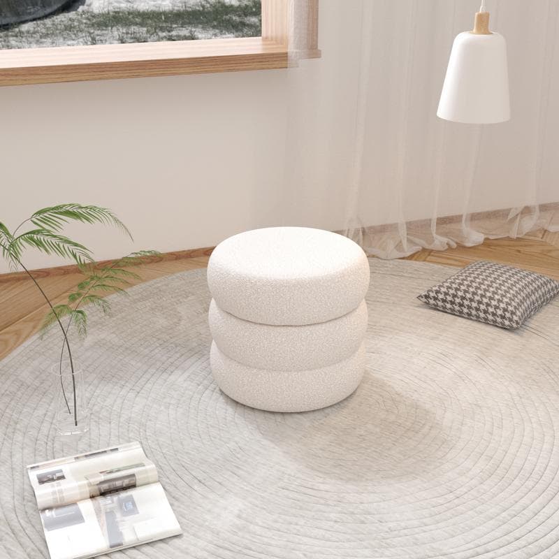 Pouf de rangement en teddy - blanc