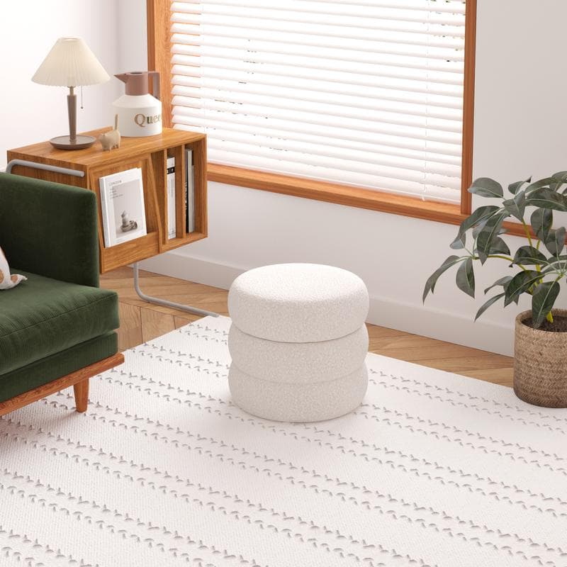 Pouf de rangement en teddy - blanc