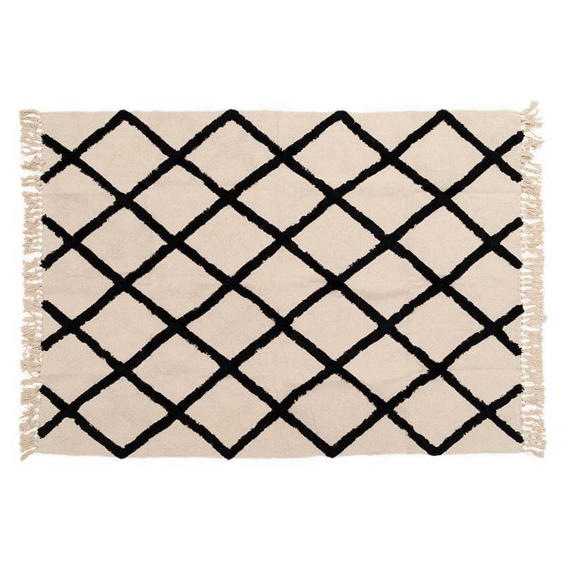 Macramé geruit vloerkleed - Crème met zwart