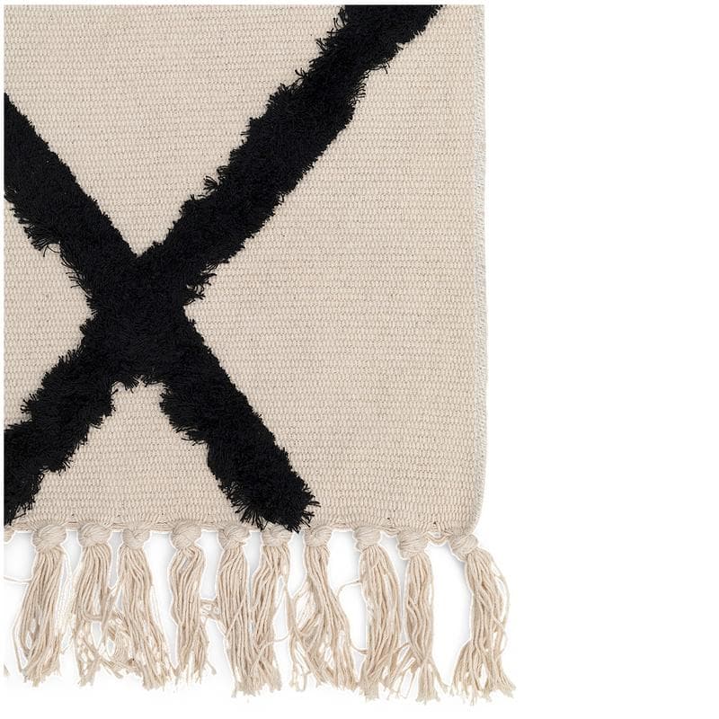 Tapis en macramé crème à losanges noirs