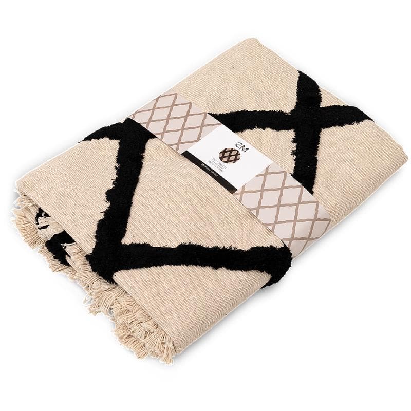 Macramé geruit vloerkleed - Crème met zwart