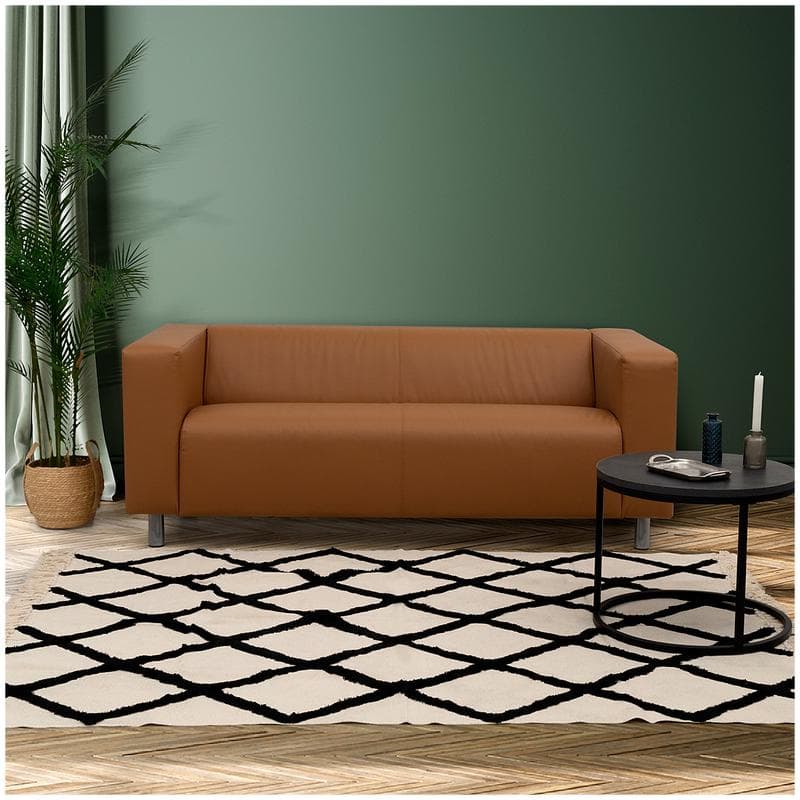 Macramé geruit vloerkleed - Crème met zwart