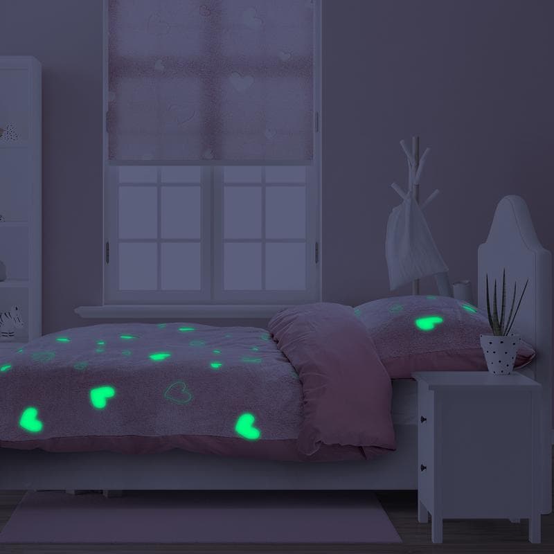 Glow in the dark dekbedovertrekset - hartjes